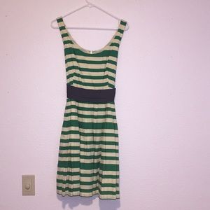 Anthropologie Striped Green Dress W/ Bow